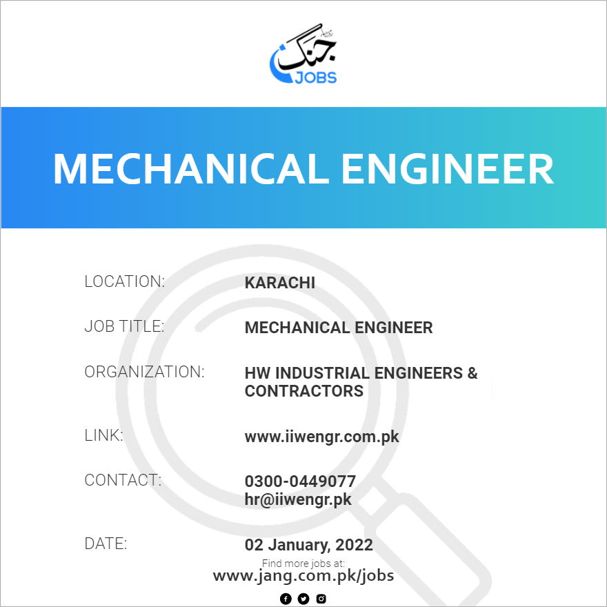 Mechanical Engineer Job Hw Industrial Engineers Contractors Jobs