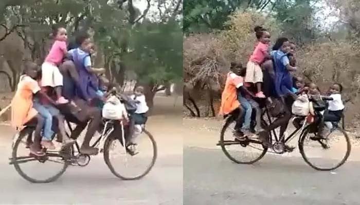 سائیکل پر2 نہیں بلکہ 10 افراد سفر کرسکتے ہیں، ویڈیو میں دیکھیے 1