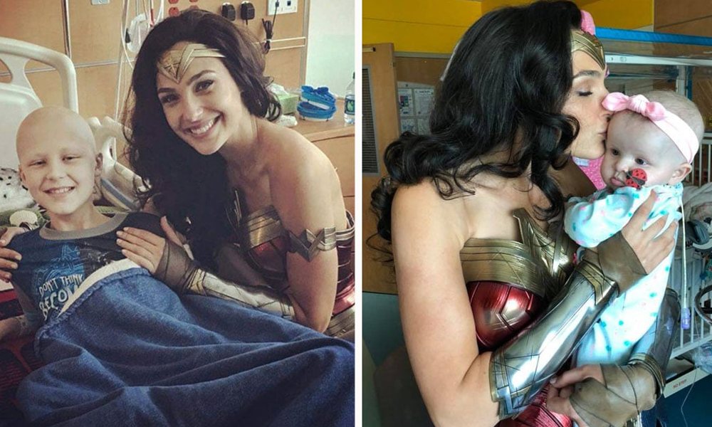 گال گیڈٹ کا ونڈر ویمن کے انداز میں بچوں کے اسپتال کا دورہ