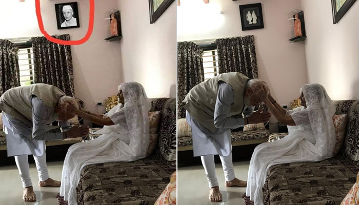 وزیر اعظم مودی کی والدہ کے گھر پر لگی نہرو کی تصویر جھوٹی ہے 
