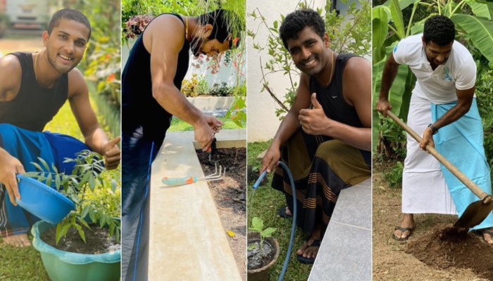 سری لنکن کرکٹرز باغبانی چیلنج میں مصروف