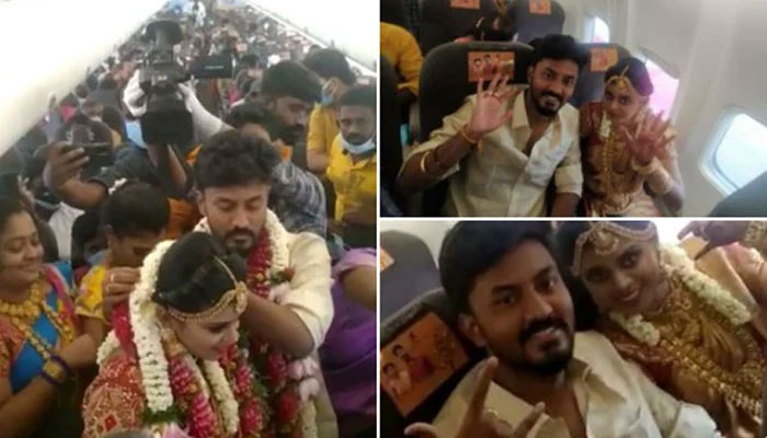 کورونا پابندیوں سے بچنے کیلئے بھارتی جوڑے کی دورانِ پرواز شادی، عملہ عارضی معطل 