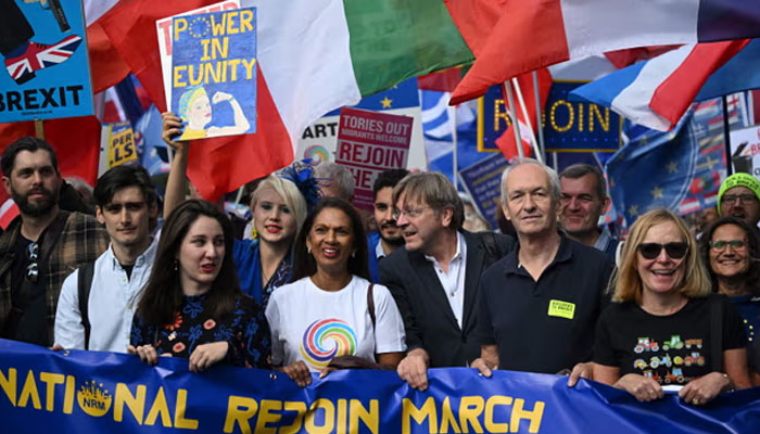 برطانیہ کی یورپی یونین میں دوبارہ شمولیت کے لیے لندن میں مظاہرہ