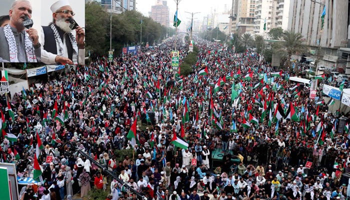 مسئلہ فلسطین کو دو ریاستی حل کہنے والا امریکی ایجنٹ کہلائے گا، جماعت اسلامی کا شارع فیصل پر ’’غزہ ملین مارچ‘‘