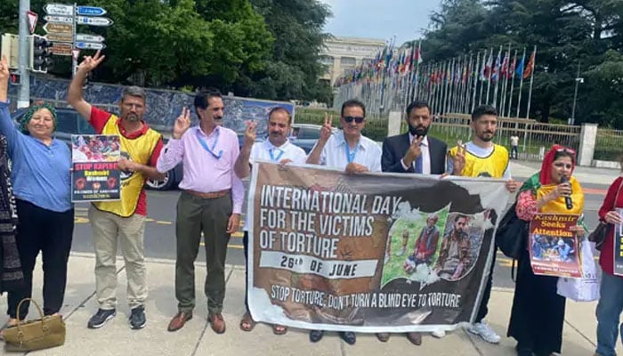 اقوام متحدہ انسانی حقوق کونسل جنیوا کے سامنے کشمیریوں کا مظاہرہ