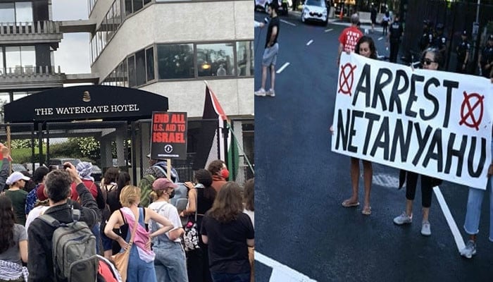 امریکا میں نیتن یاہو کی رہائشگاہ کے باہر احتجاج، گرفتاری کا مطالبہ