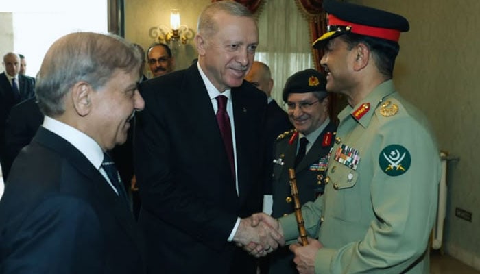 پاک ترک اسٹریٹجک تعاون بڑھانے پر اتفاق، شہباز، اردوان ملاقات، فیلڈ مارشل بھی موجود، علاقائی امن کے لیے مل کر کام جاری رکھنے کا عزم