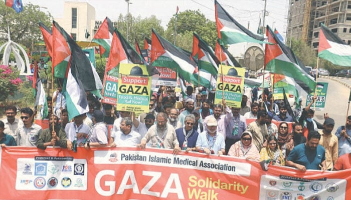 طبی برادری کا فلسطینی عوام کیساتھ اظہارِ یکجہتی کیلئے غزہ واک