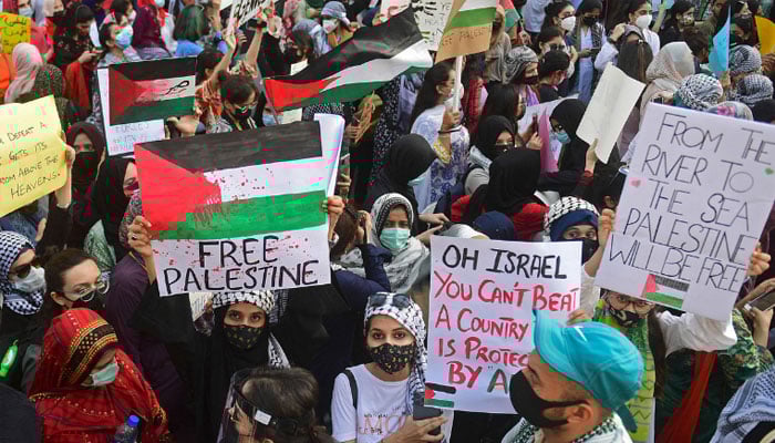 ٹرمپ پلان مسترد، فلسطین کا مستقل فلسطینیوں کو طے کرنا چاہئے، احتجاجی مظاہرہ