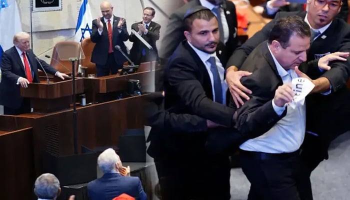 ٹرمپ کے خطاب کے دوران اسرائیلی پارلیمان میں فلسطینی ریاست کے حق میں نعرے