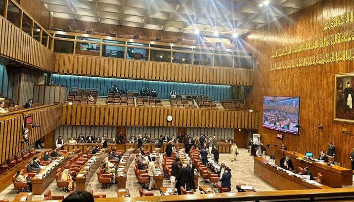 ججز تبادلے اور تاحیات صدارتی استثنیٰ کی شق میں ترمیم، سینیٹ میں فوج سے متعلق دو شقوں سمیت 27 ویں آئینی ترمیم دو تہائی اکثریت سے منظور، اپوزیشن کا واک آؤٹ