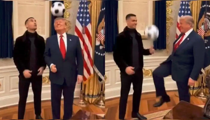 ٹرمپ نے رونالڈو کیساتھ فٹبال کھیلتے ہوئے وائرل اے آئی ویڈیو شیئر کردی