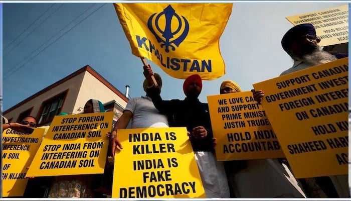 بھارتی وزیر دفاع کے پاکستان مخالف بیان پر کینیڈا میں سکھوں کا مظاہرہ