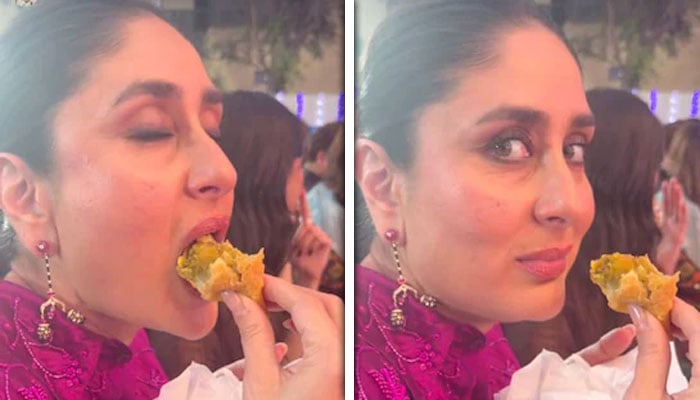 کرینہ کپور خان کی بیٹے تیمور کے اسکول پروگرام میں سموسہ کھاتے ہوئے ویڈیو