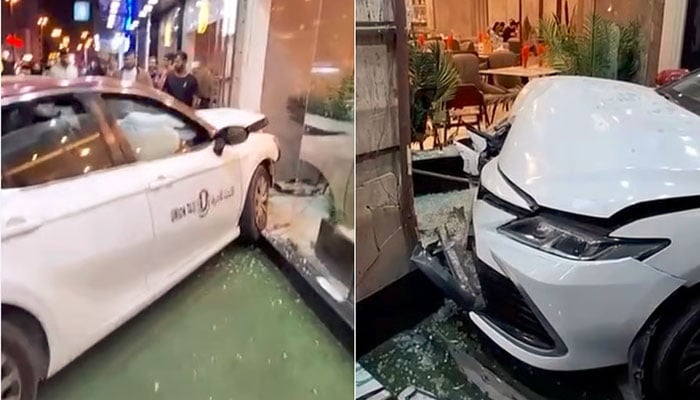 شارجہ میں ٹیکسی پاکستانی ریسٹورنٹ میں جا گھسی، حادثے کے باوجود سروس دستیاب رہی