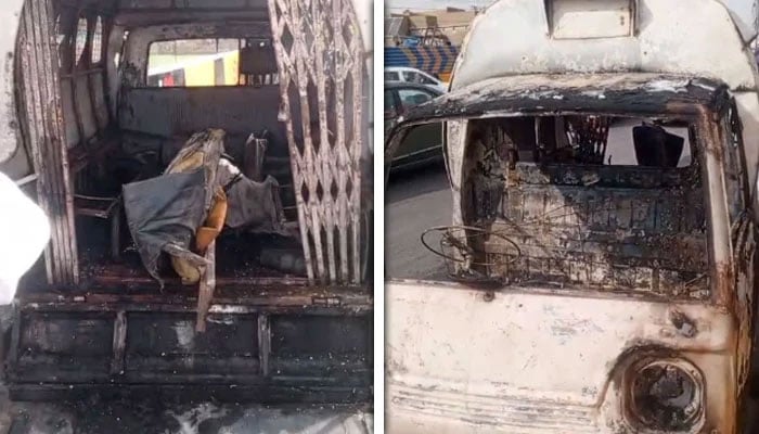 شاہ فیصل کالونی پل پر نجی اسکول کی وین میں آگ، 5 بچے جھلس کر معمولی زخمی