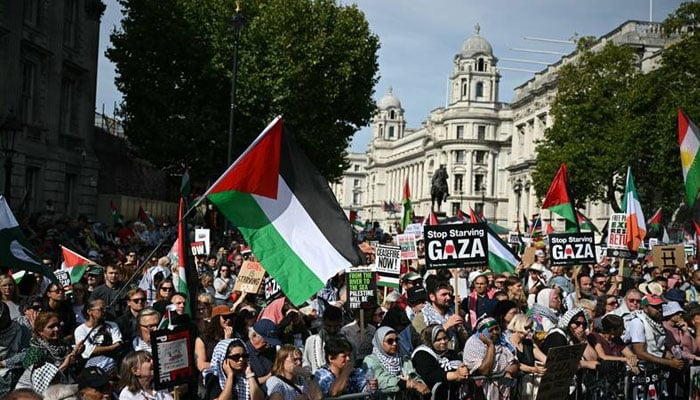 برطانیہ نے فلسطین کے حق میں مارچ پر پابندی لگادی، لندن میں محدود احتجاج کی اجازت