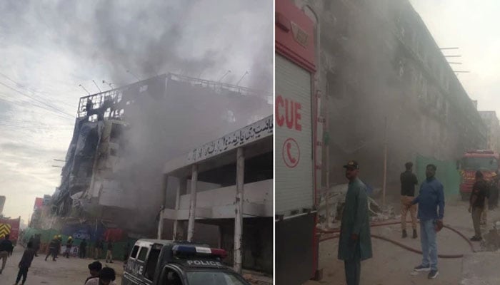 آتشزدگی سے تباہ حال گل پلازہ میں دوبارہ آگ لگ گئی