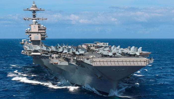 دنیا کا سب سے بڑا بحری جہاز جیرالڈ آرفورڈ ایران جنگ سے نکل گیا، یونان آمد