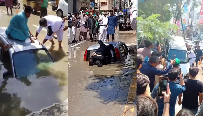 طارق روڈ، سڑک بیٹھ جانے سے چلتی گاڑی گڑھے میں دھنس گئی، 2 خواتین کو نکال لیا گیا