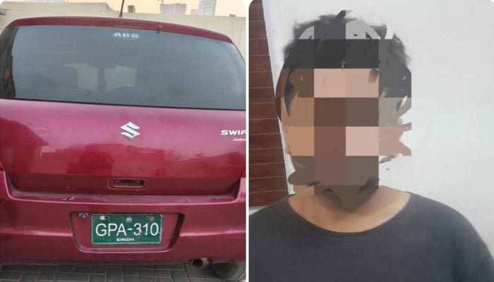 جعلی سرکاری نمبر پلیٹ لگی کار میں سوار ملزم گرفتار