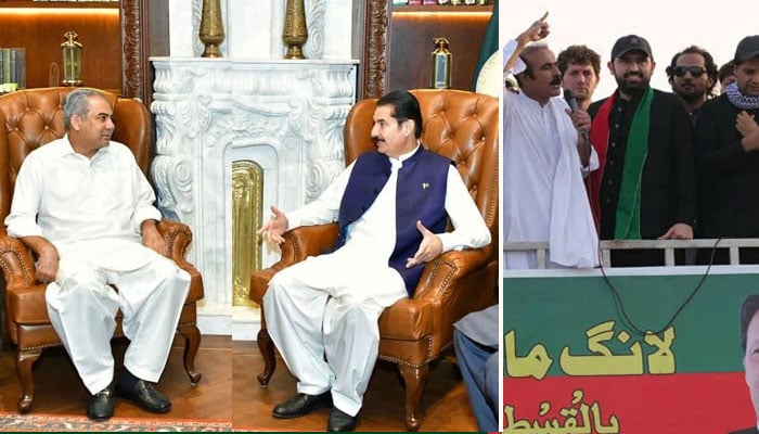 PTI کا لانگ مارچ شروع، فیصل کنڈی سے محسن نقوی کی ملاقات، آئینی دائرے میں اقدامات پر اتفاق