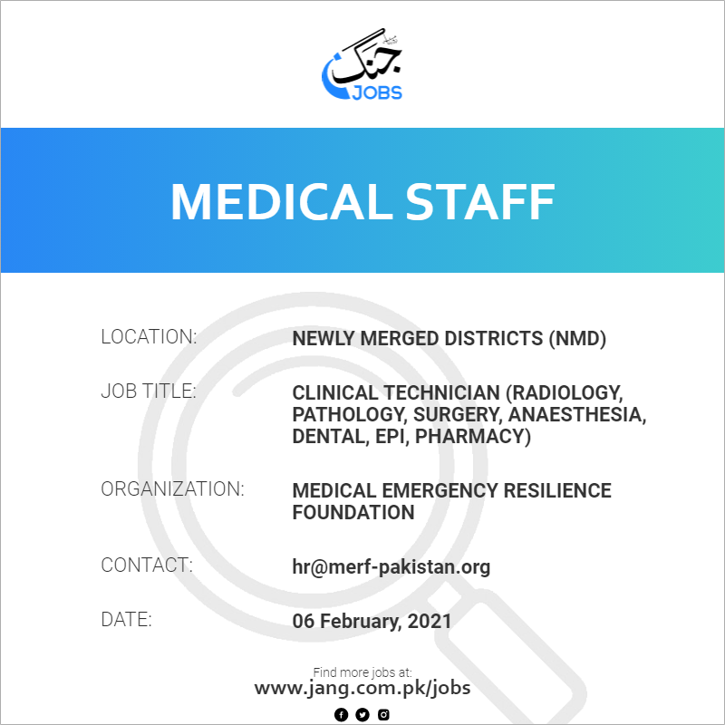 Clinical Technician (Radiology, Pathology, Surgery, Anaesthesia, Dental, EPI, Pharmacy)