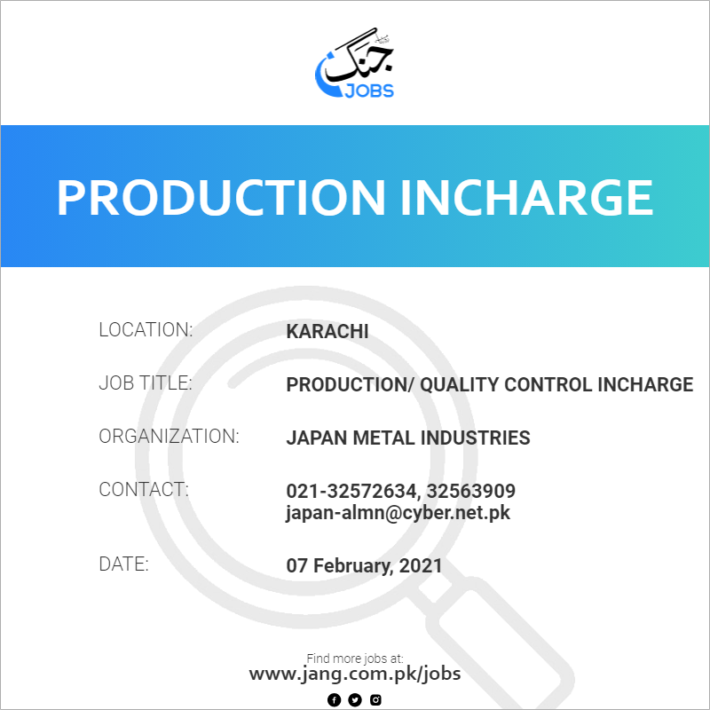 Production/ Quality Control Incharge