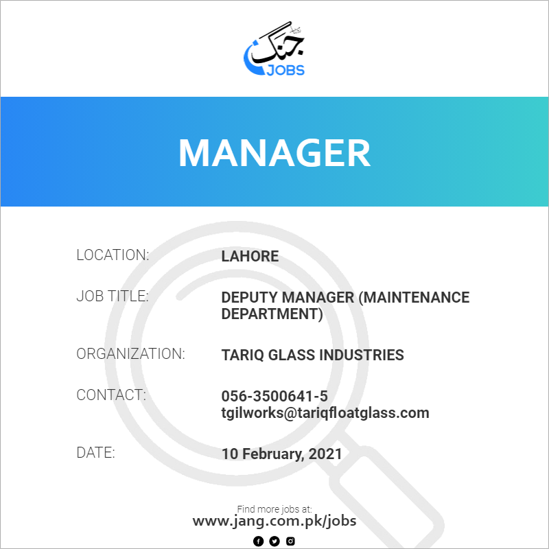 Deputy Manager (Maintenance Department)