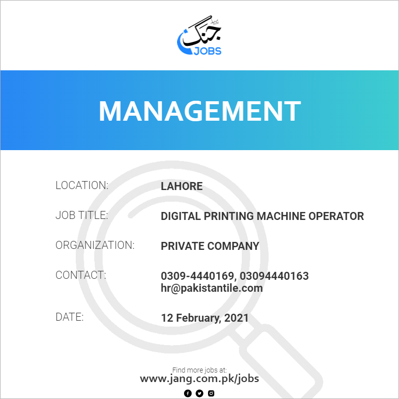 Digital Printing Machine Operator