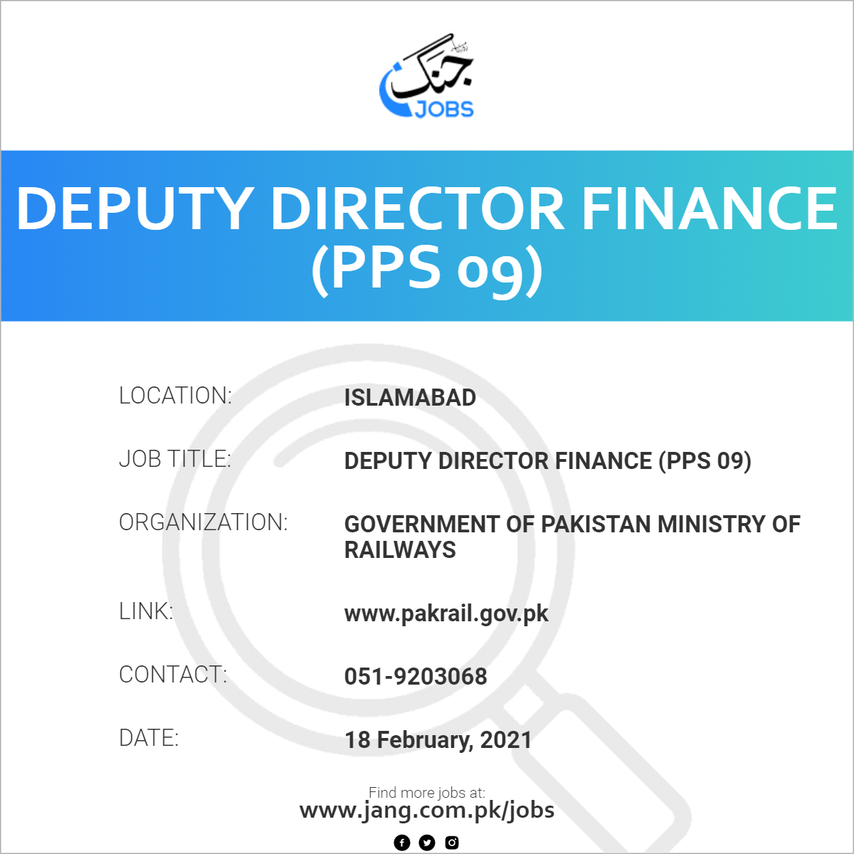 Deputy Director Finance (PPS 09)