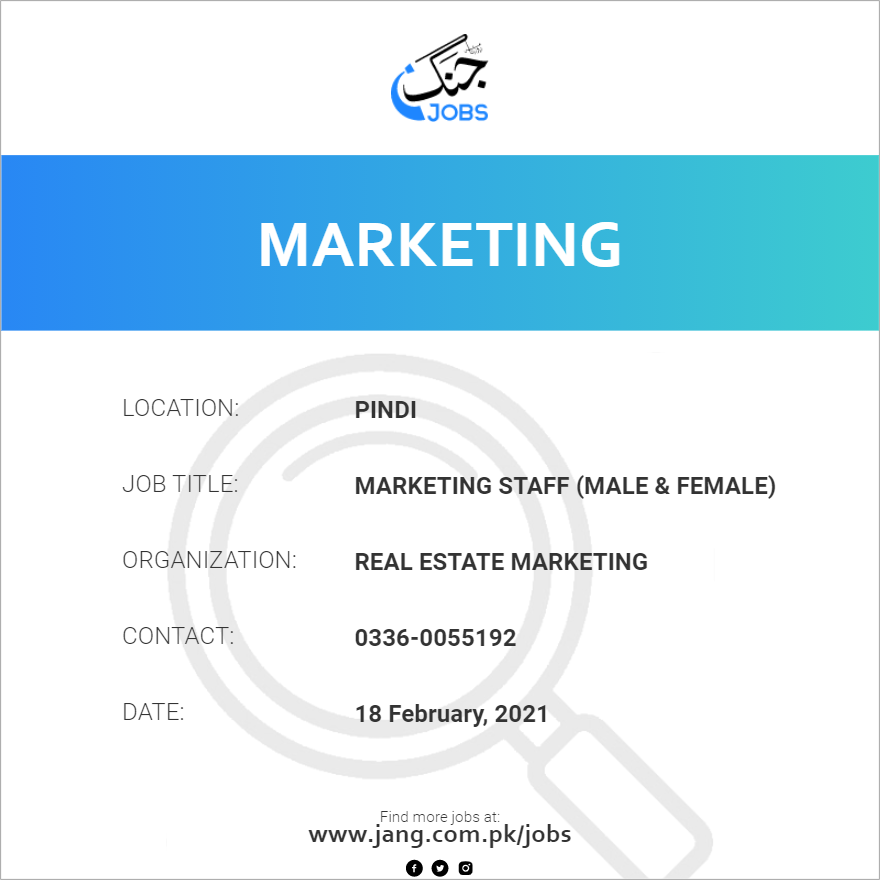Marketing Staff (Male & Female)