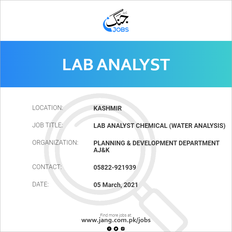 Lab Analyst Chemical (Water Analysis) 