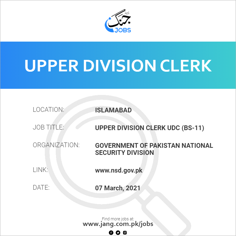 Upper Division Clerk UDC (BS-11)