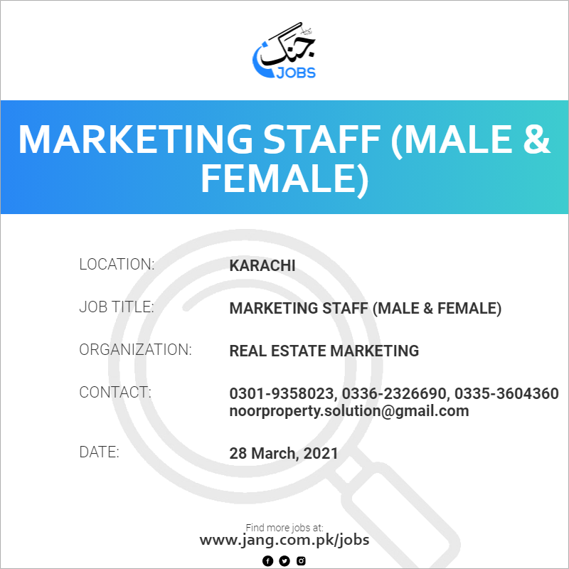 Marketing Staff (Male & Female)