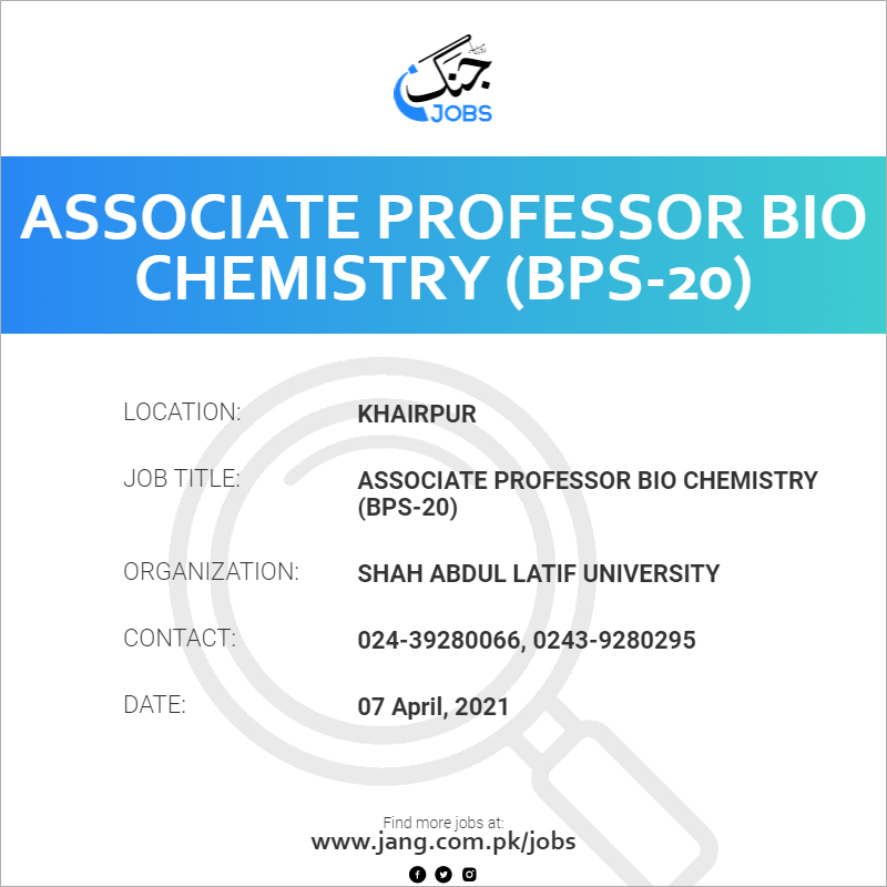 Associate Professor Bio Chemistry (BPS-20)