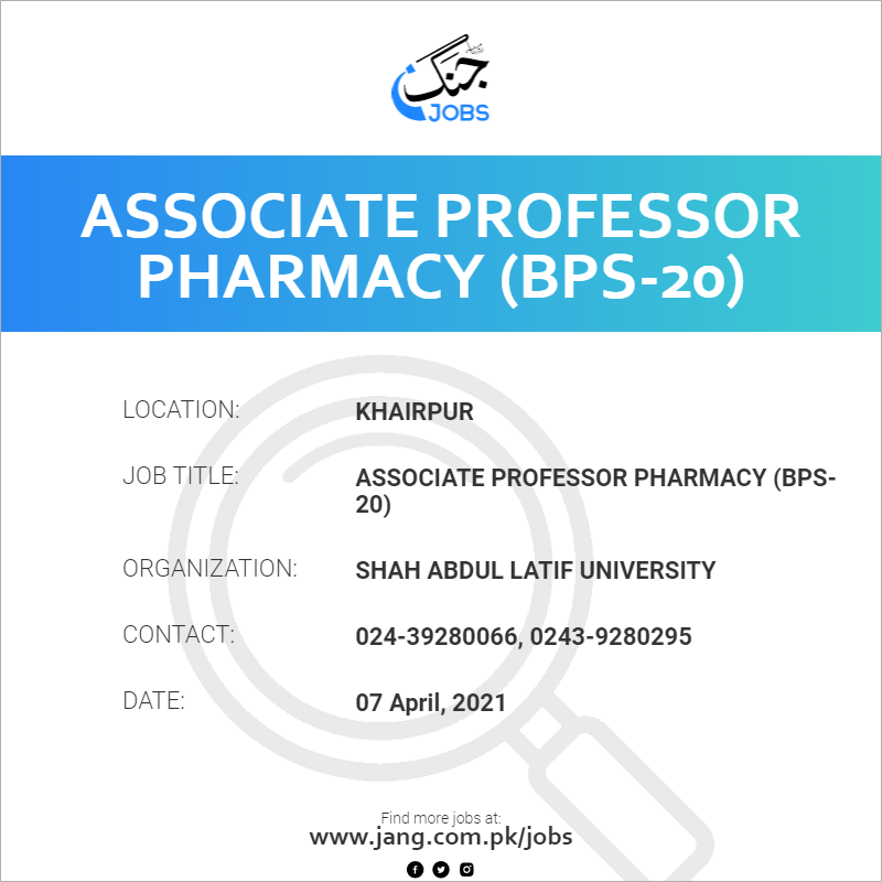 Associate Professor Pharmacy (BPS-20)