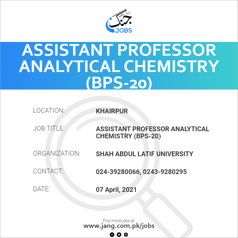 Assistant Professor Analytical chemistry (BPS-20)