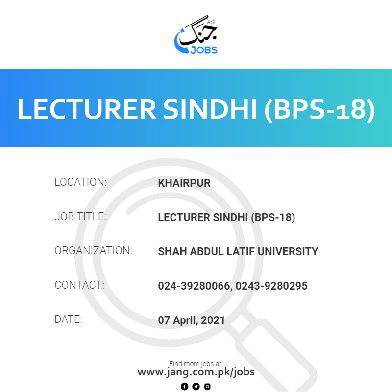 Lecturer Sindhi (BPS-18)