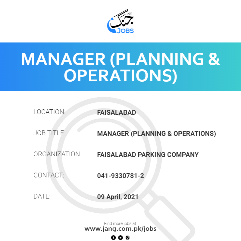 Manager (Planning & Operations)