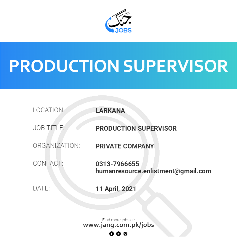 Production supervisor jobs in rsa