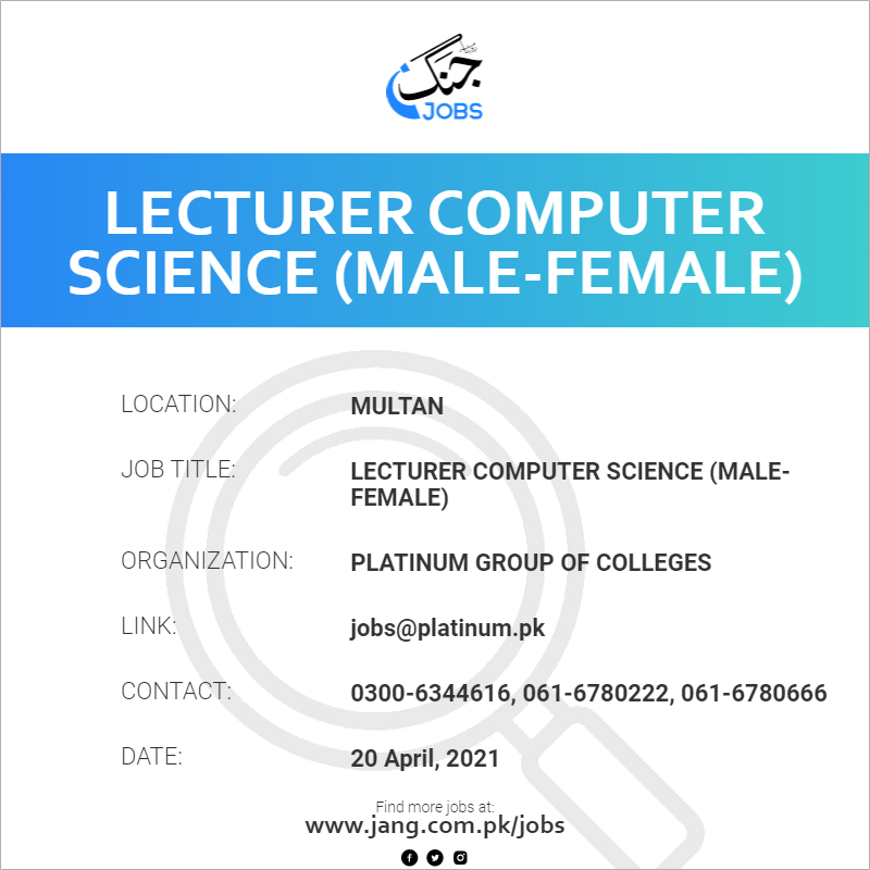 Lecturer Computer Science (Male-Female)