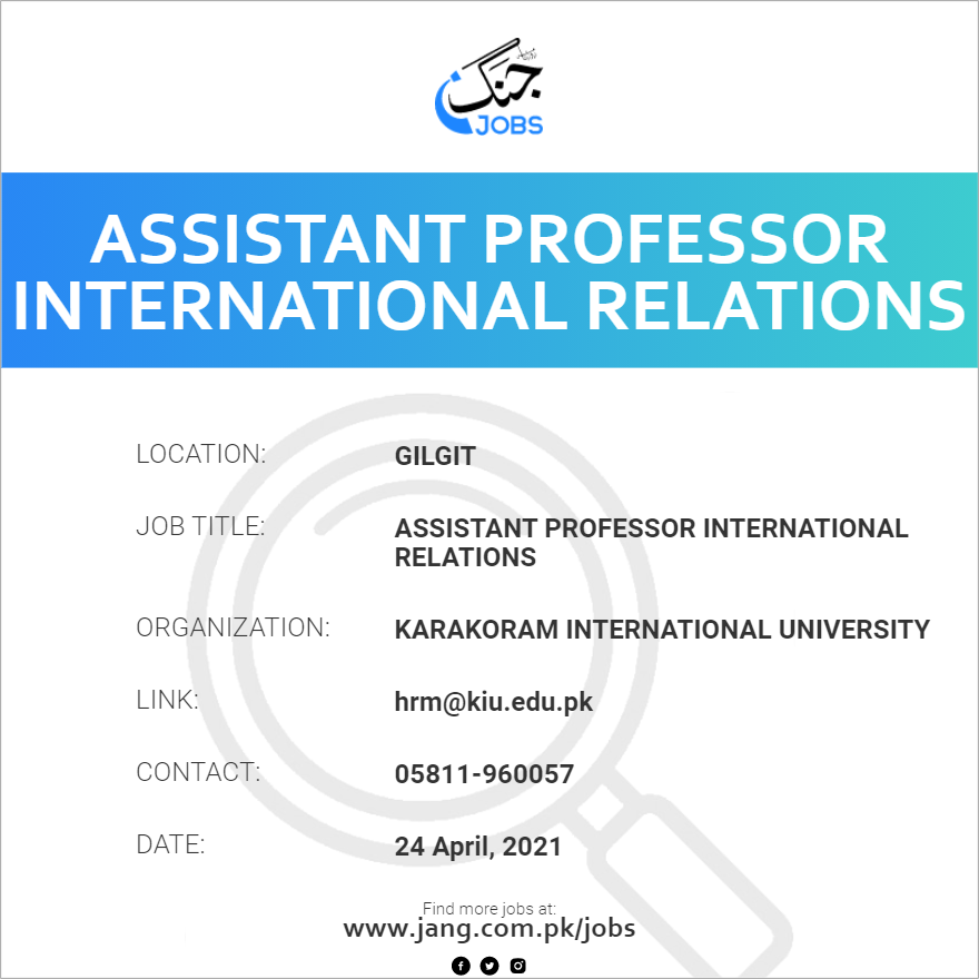 Assistant Professor International Relations Job Karakoram   7598 103125 Card 