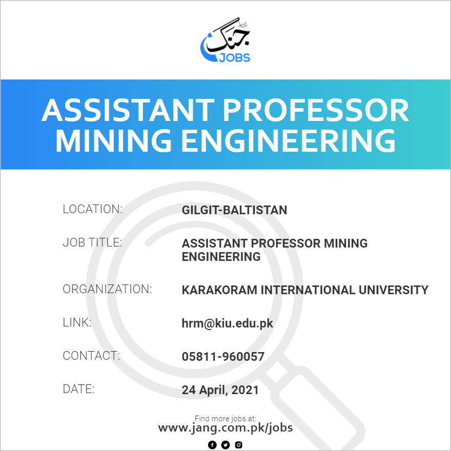 Assistant Professor Mining Engineering