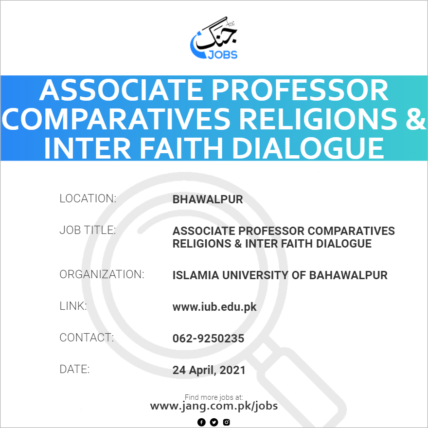 Associate Professor Comparatives Religions & Inter Faith Dialogue
