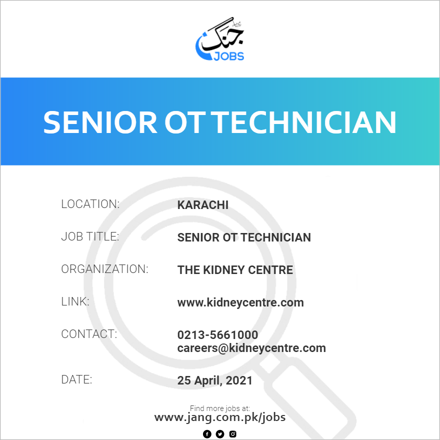 Senior Ot Technician Job The Kidney Centre Jobs In Karachi 7690 employee-attacks-boss-over-non-payment-of-salary-in-karachi-youtube