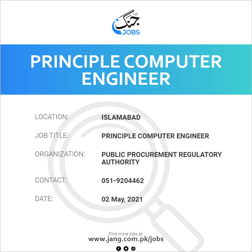 Principle Computer Engineer Job Public Procurement Regulatory 