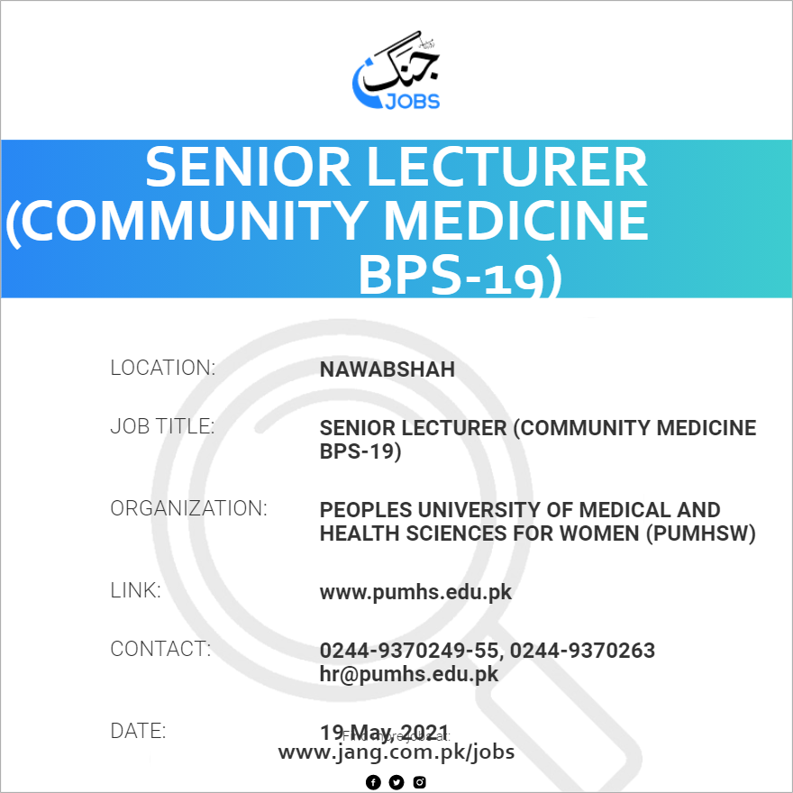 Senior Lecturer (Community Medicine BPS-19)