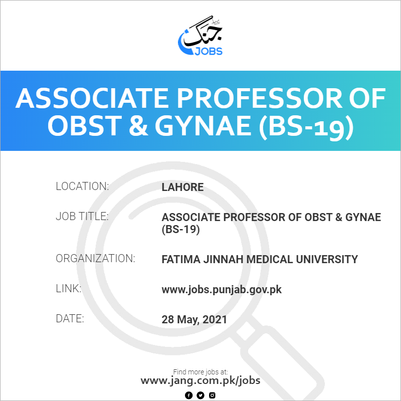 Associate Professor Of Obst & Gynae (BS-19)