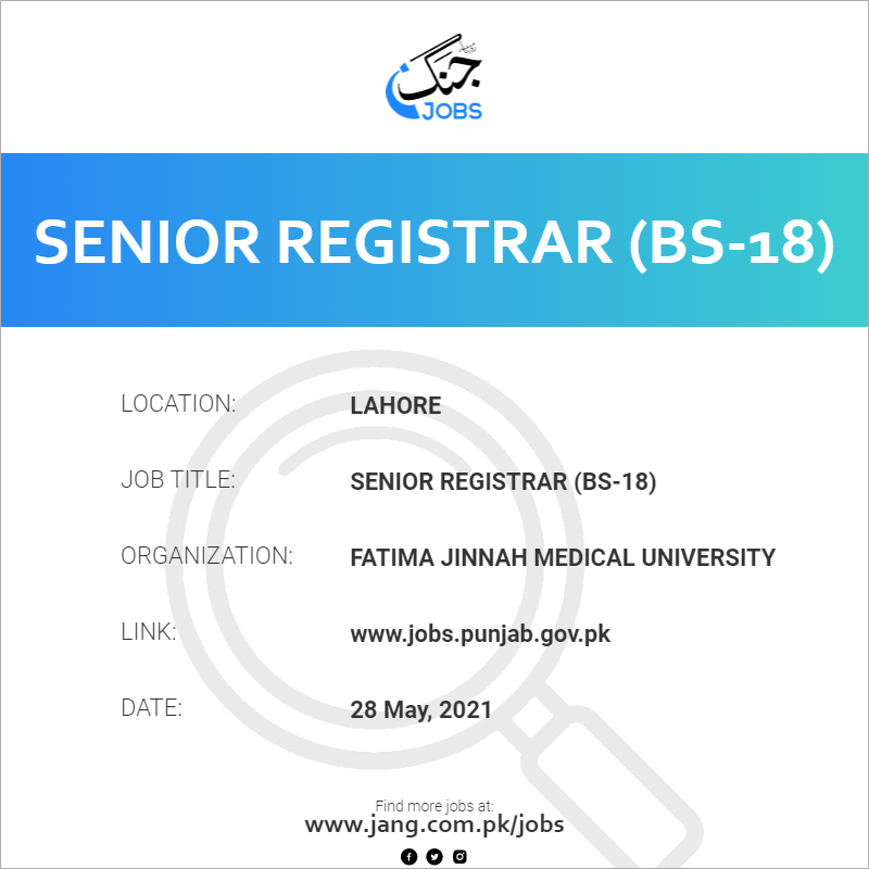 Senior Registrar (BS-18)